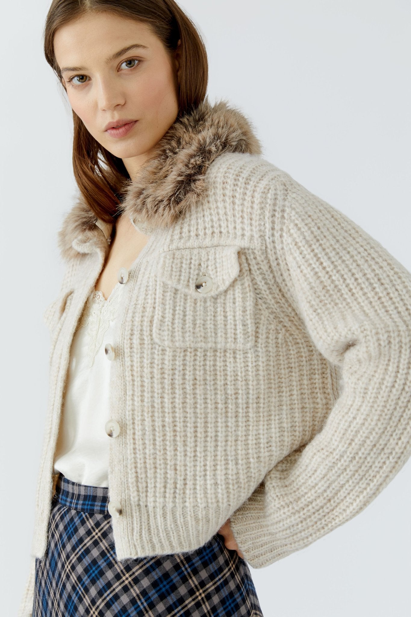 Oui Strickjacken Light Beige Mel