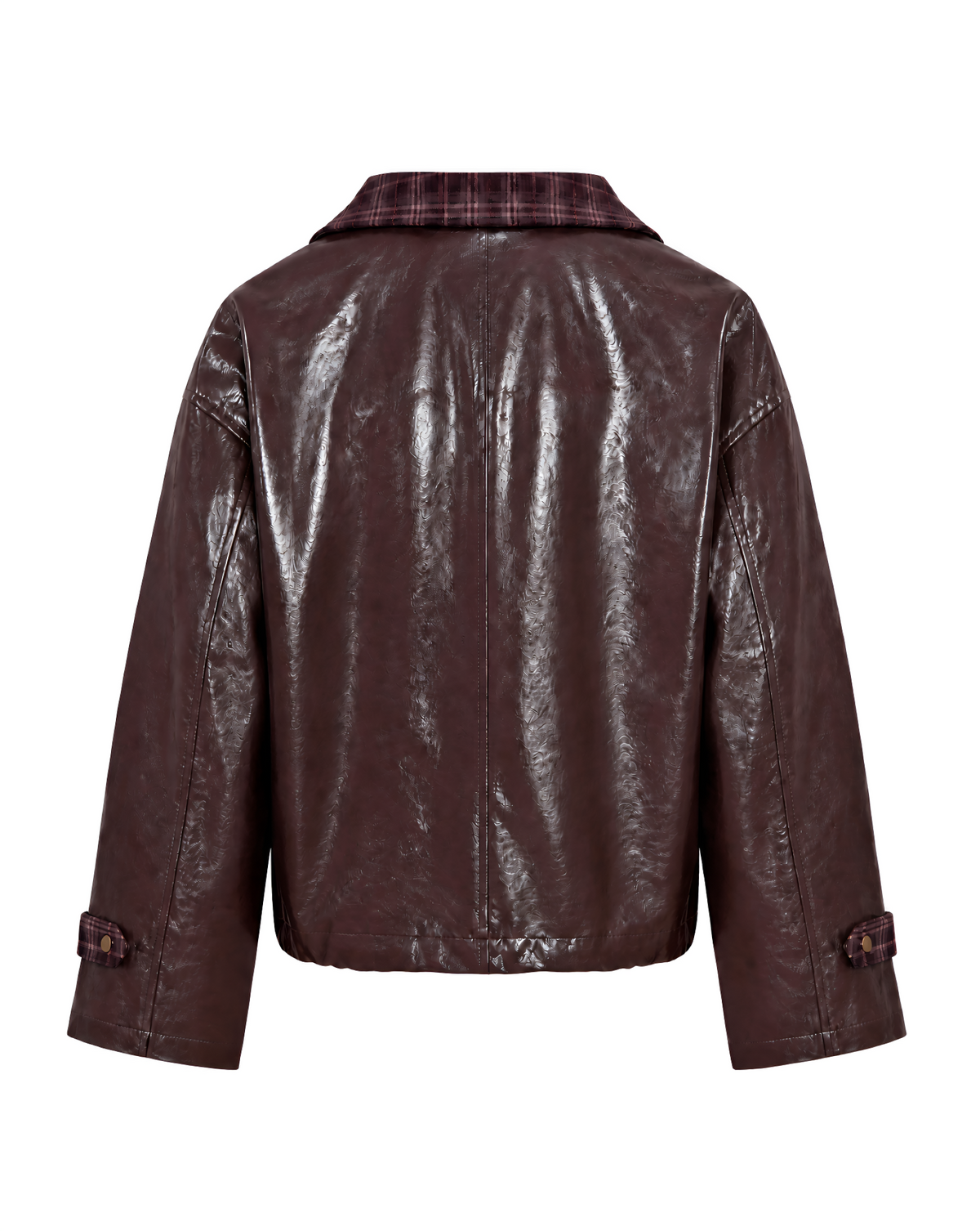 Kunstlederjacke mit Karokragen