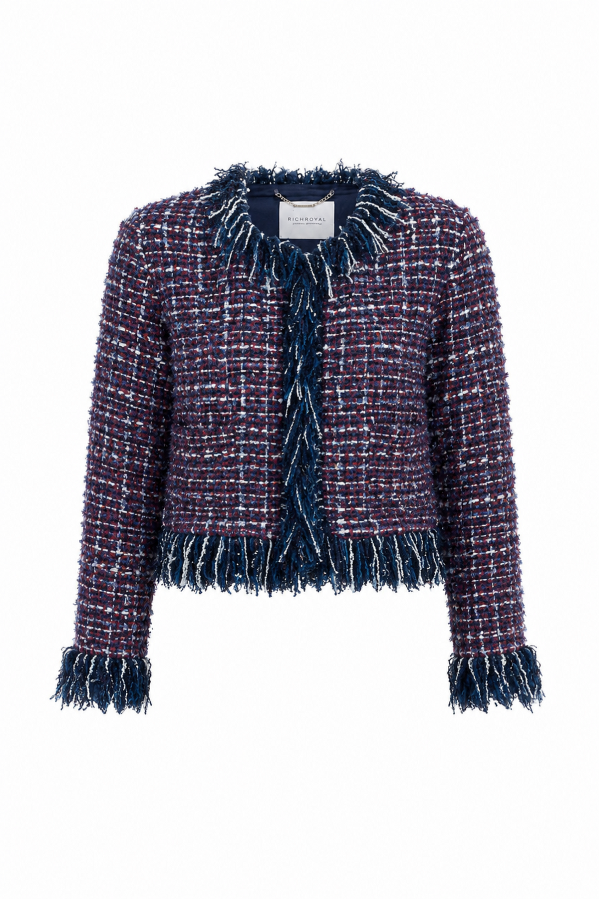 Bouclé Jacke mit Fransen