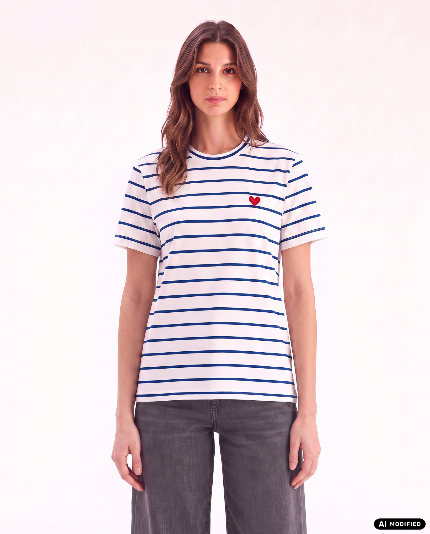 T-Shirt mit Streifen und Herz-Stick