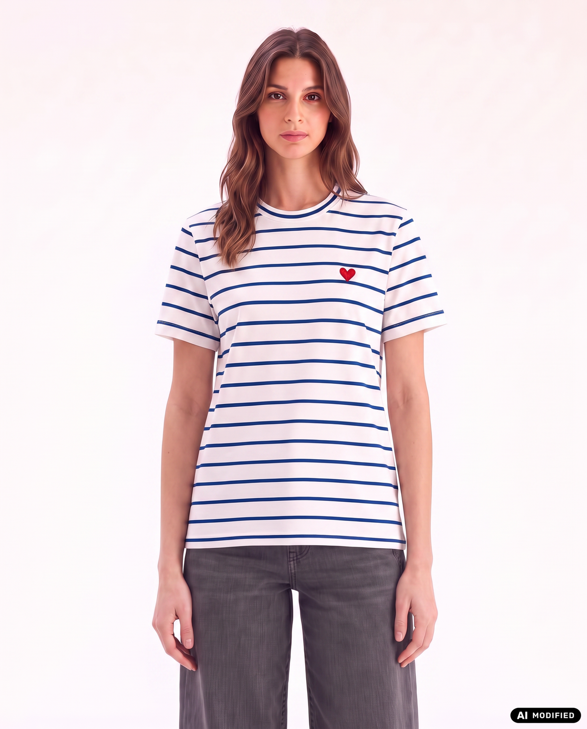 T-Shirt mit Streifen und Herz-Stick