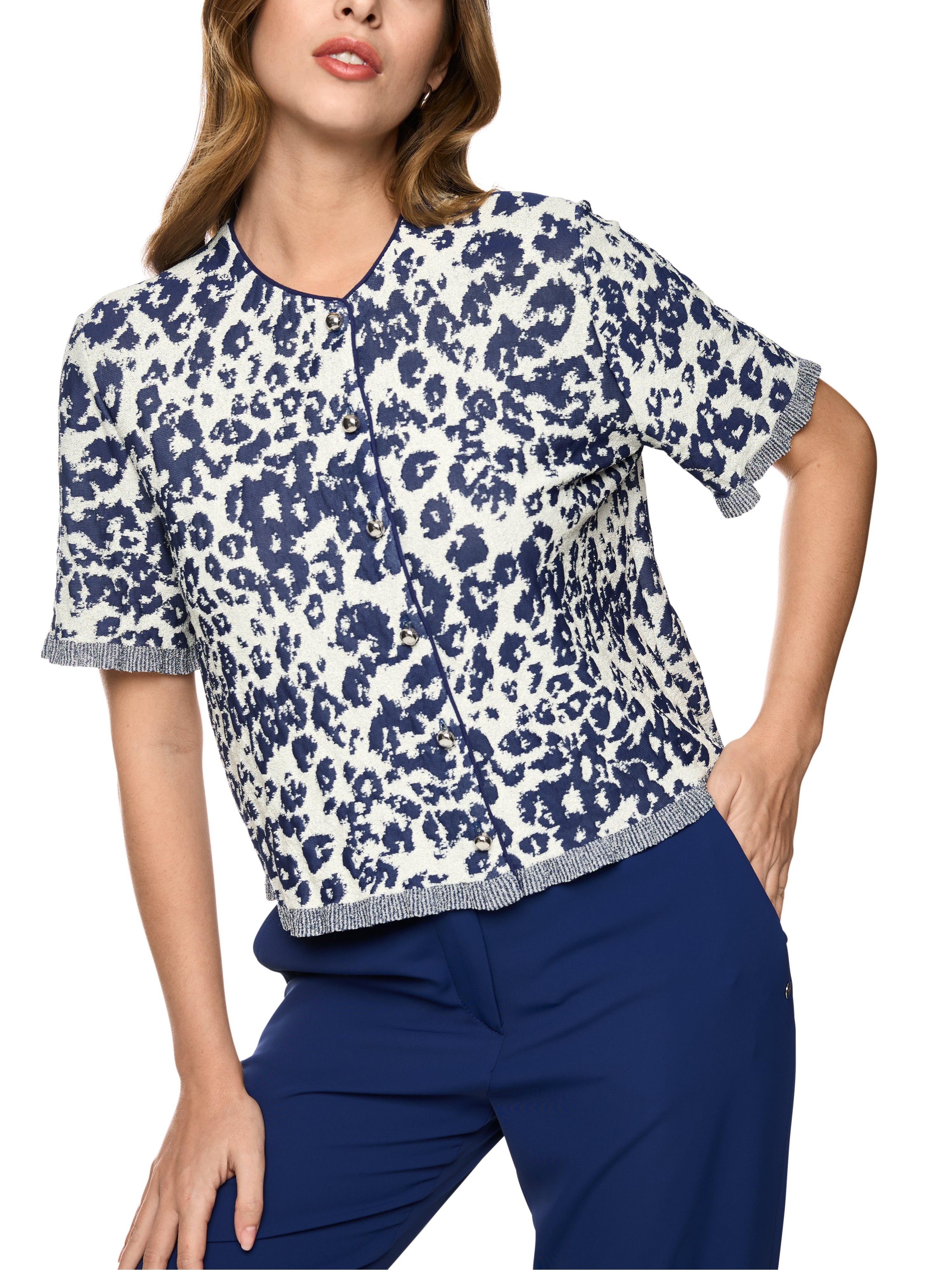 Kurzärmeliger Cardigan mit Animal Print