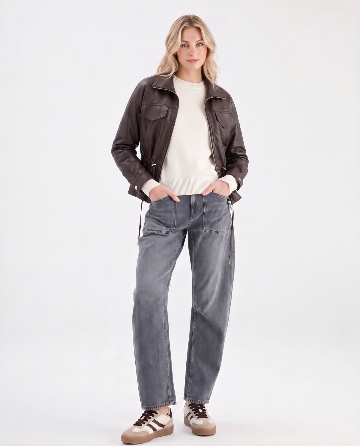 Kunstlederjacke mit Bindeschlaufen