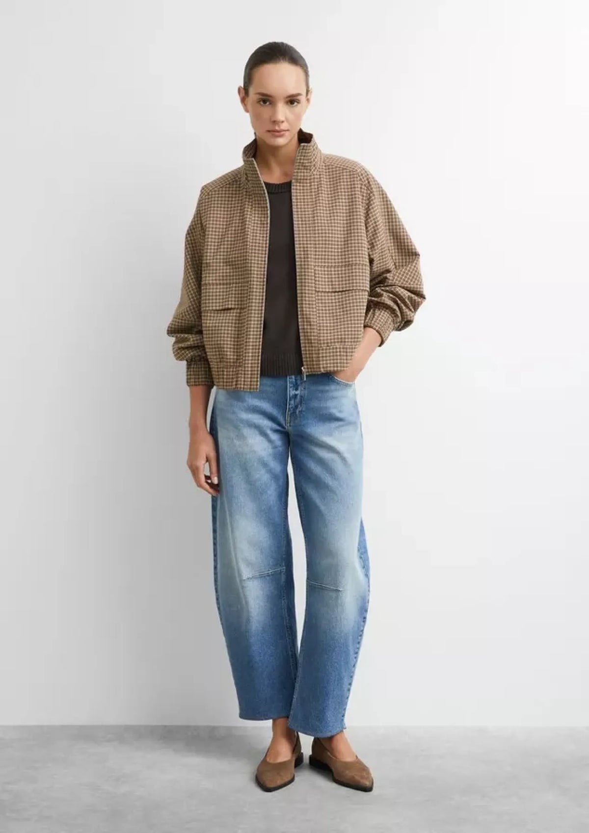 Karierte Blousonjacke mit Stehkragen