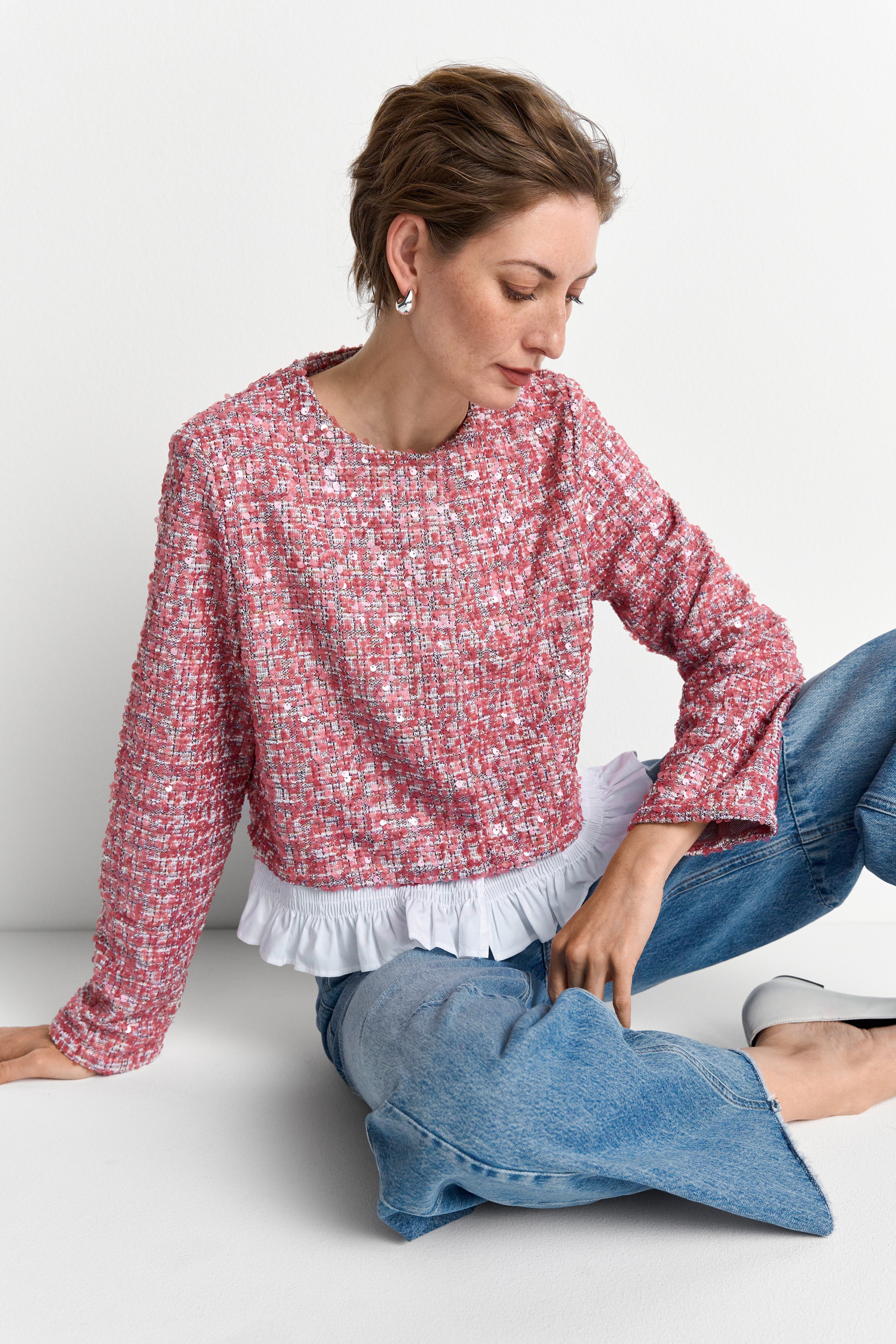 Bouclé Jacke mit Peplum-Saum