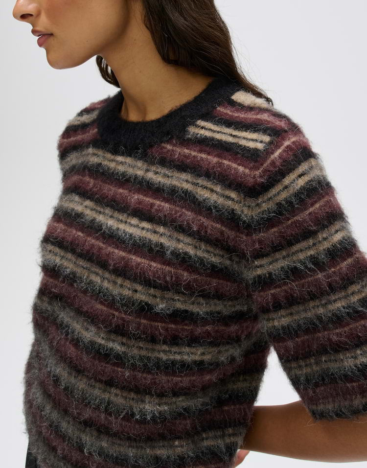 Kurzarm Strickpullover mit Streifen