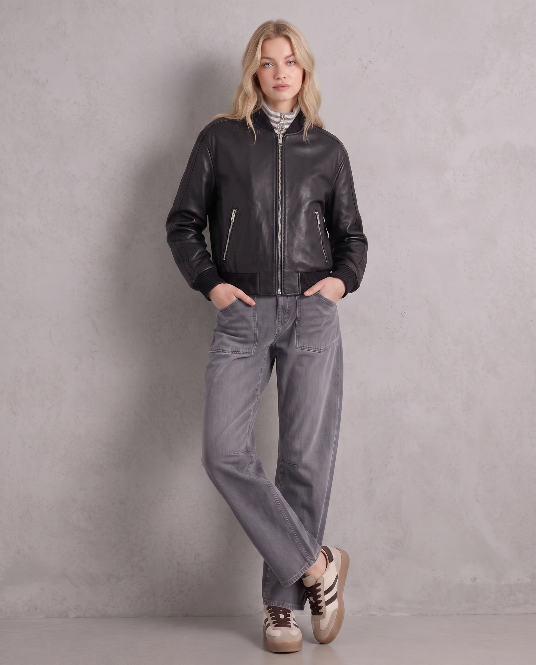 Kunstlederjacke mit Reißverschluss