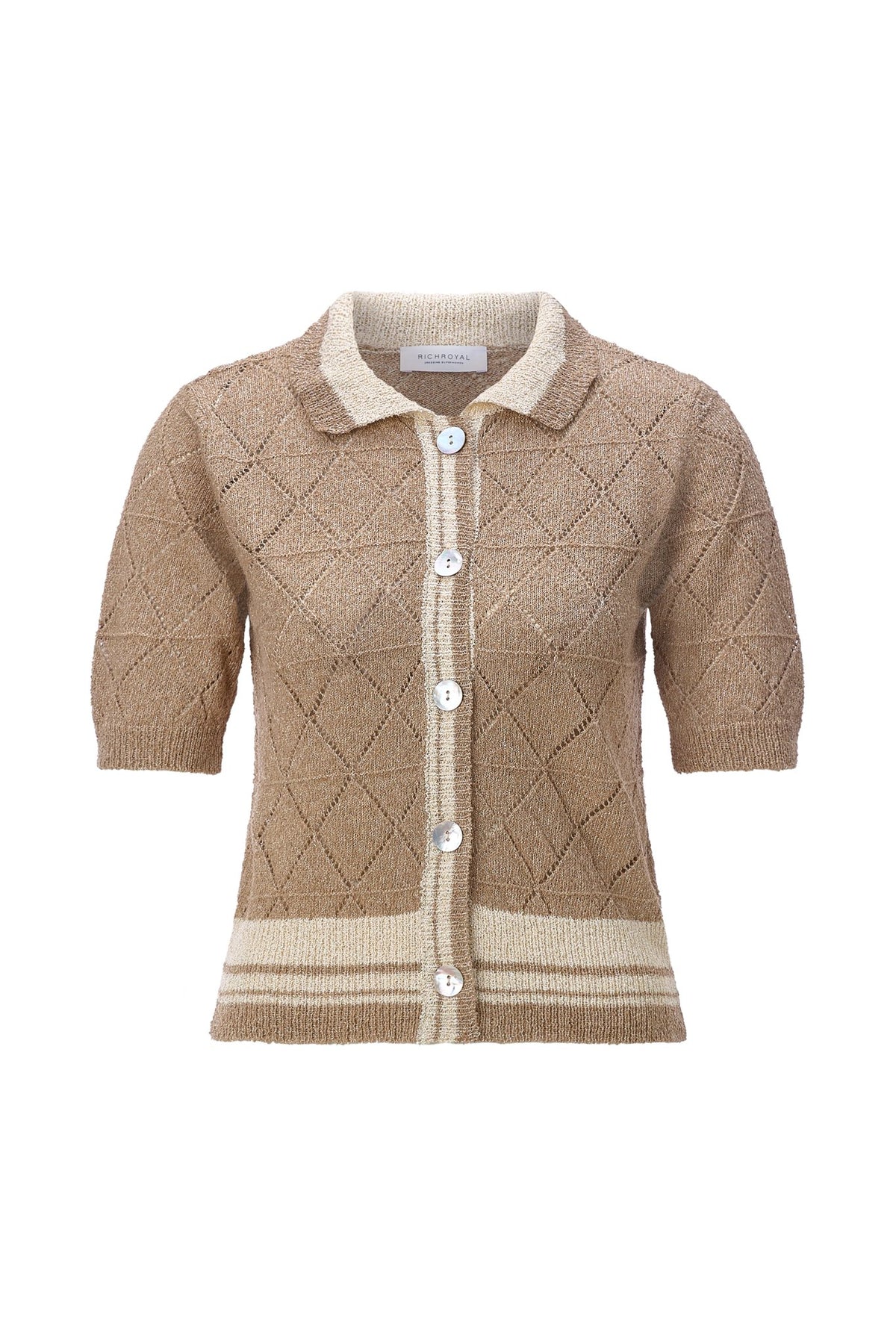 Ajour-Cardigan mit Polokragen
