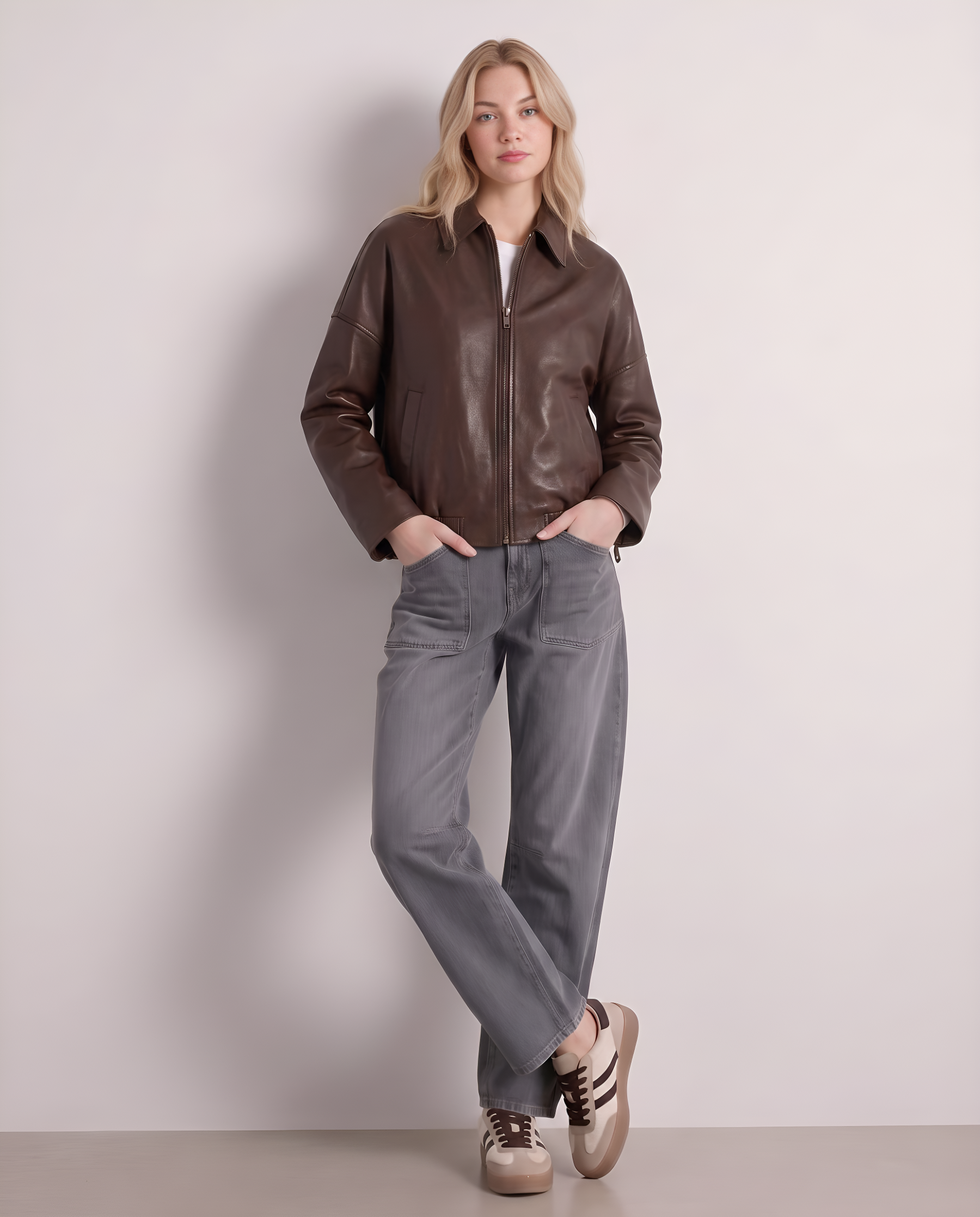 Kunstlederjacke mit Kentkragen