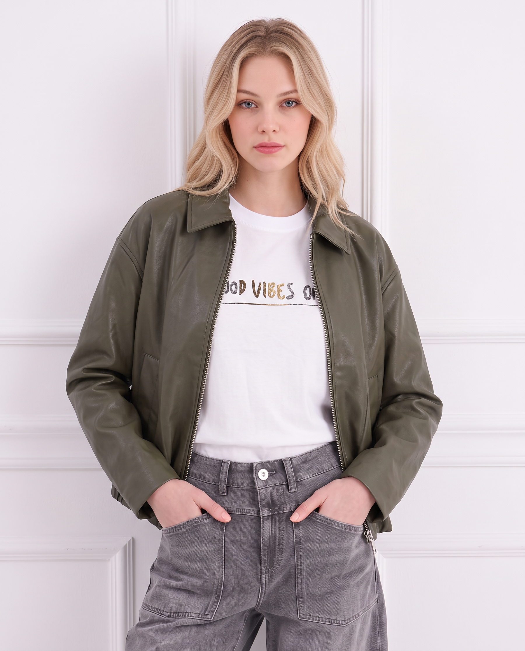 Kunstlederjacke mit Kentkragen