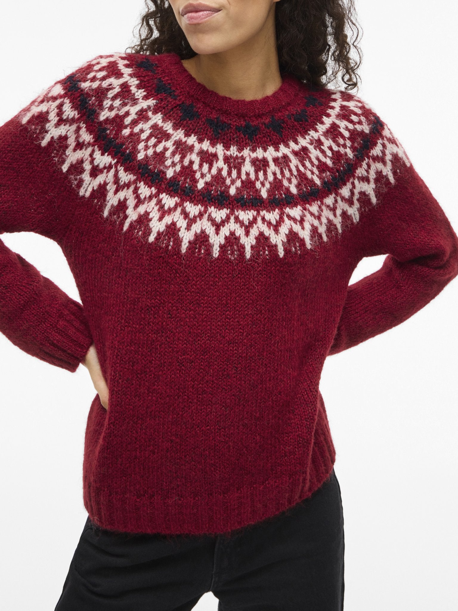 VILA Strickpullover Jester Red/Slnm/Navy Blazer