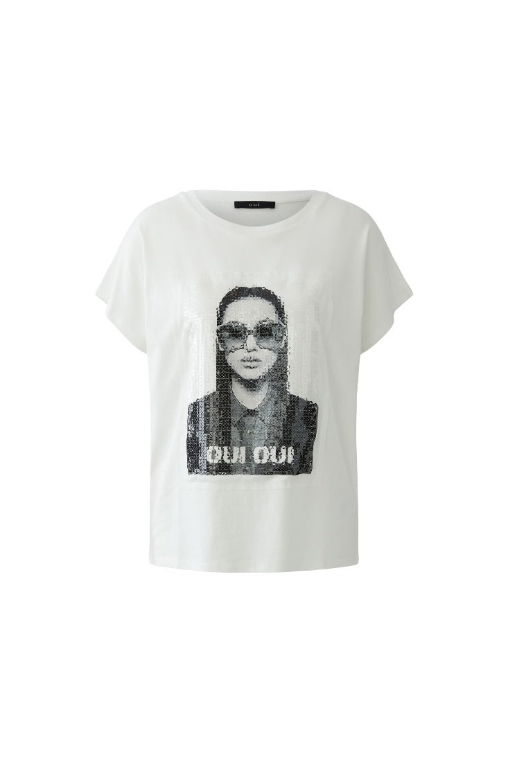 T-Shirt mit Netzpatch Pailletten