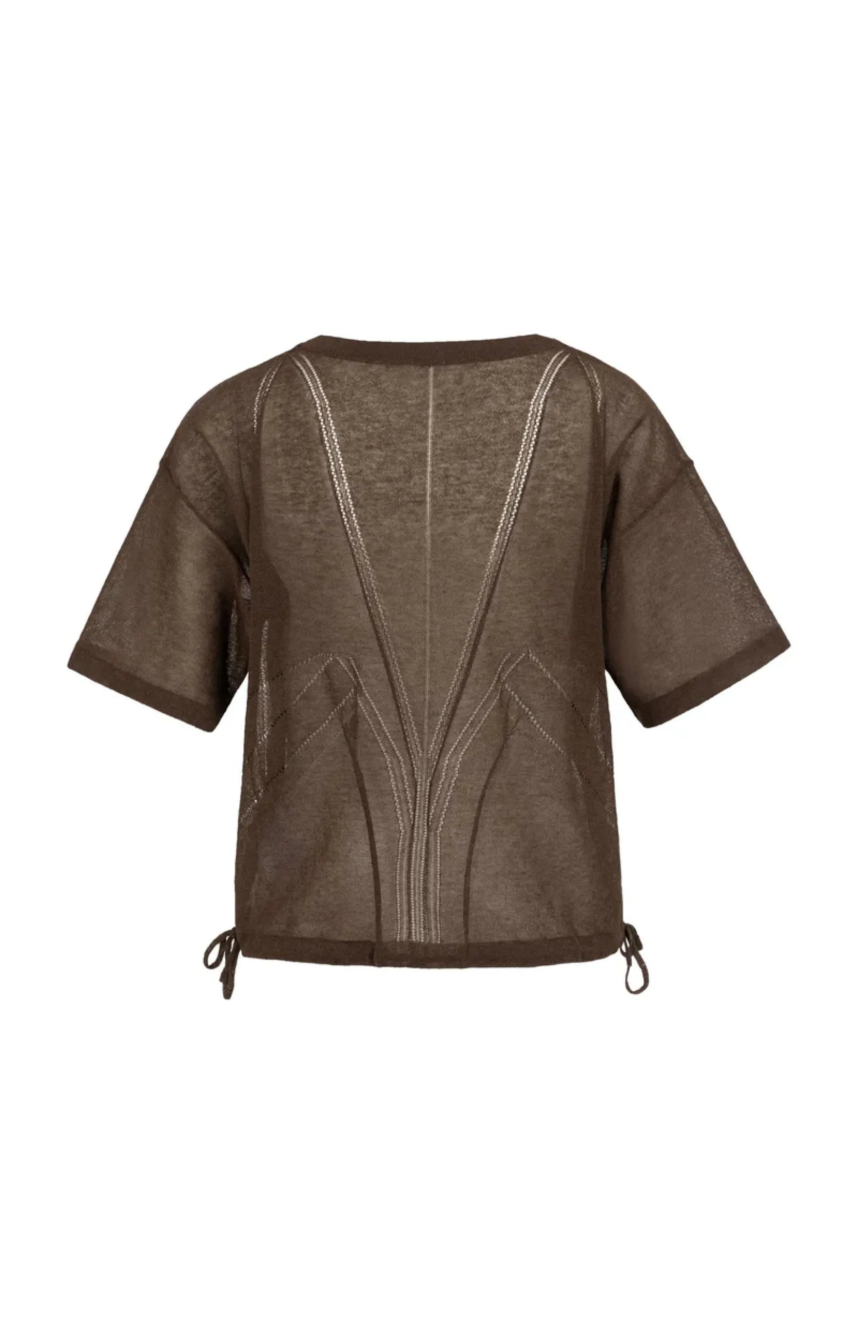 Grobmaschiger Kurzarmpullover mit Ajourmuster