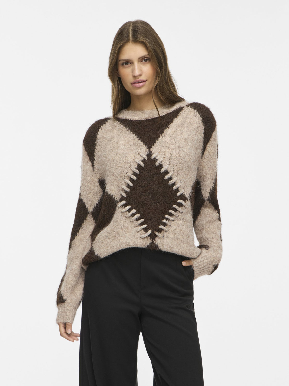 VILA Strickpullover Natural Melange/Coffee Bean