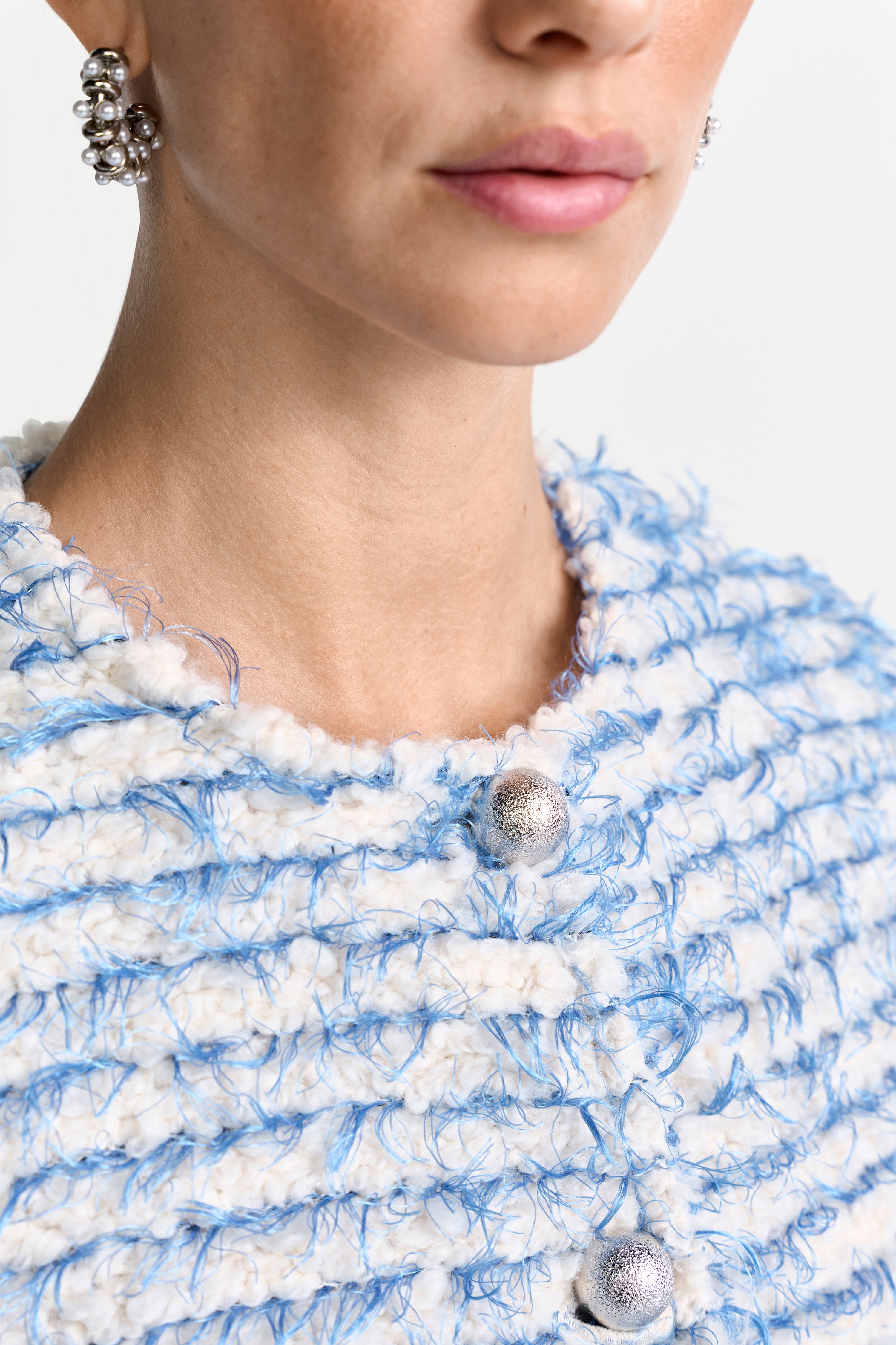 Bouclé Jacke mit Fransenstreifen