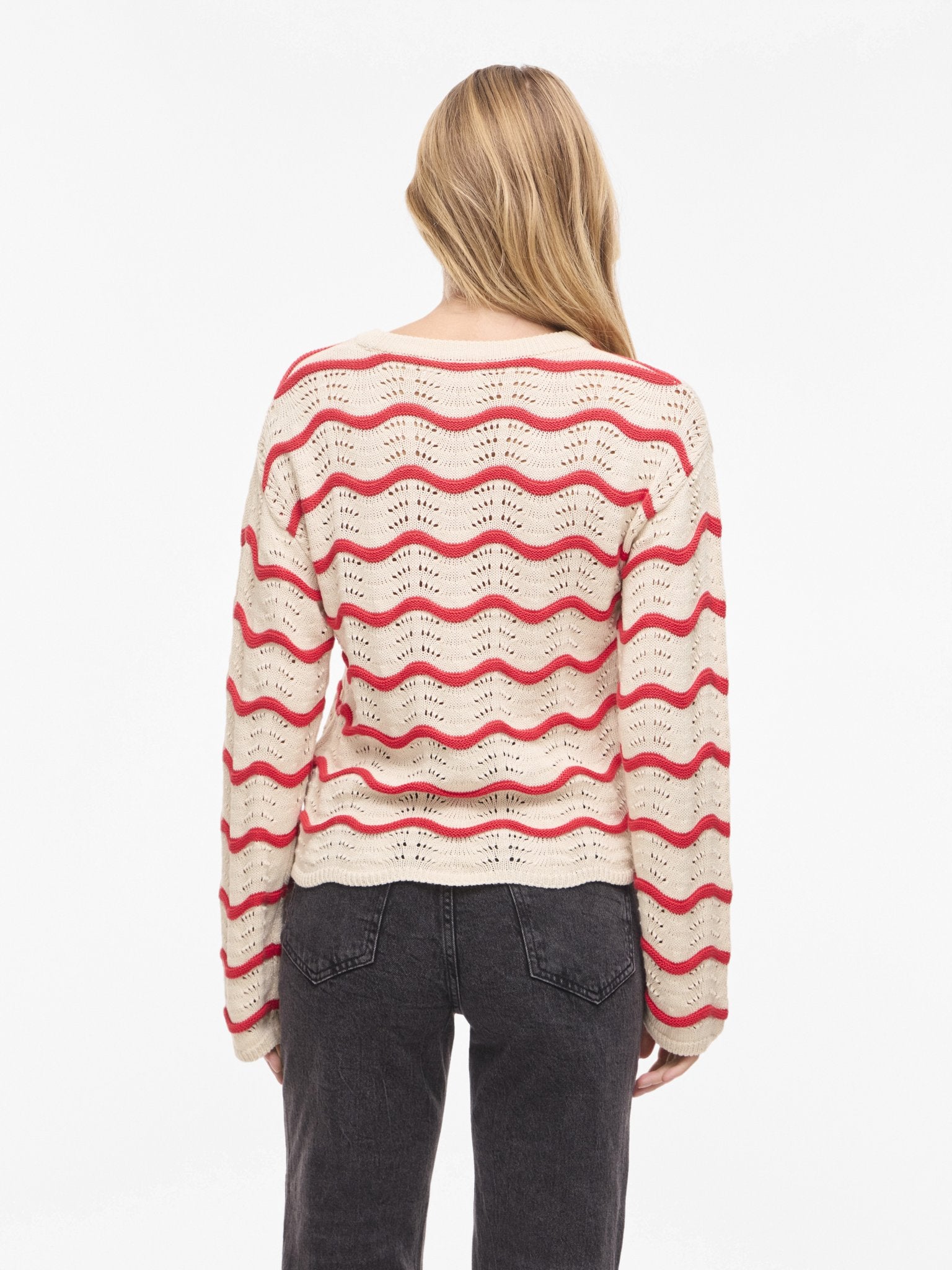 VILA Strickpullover Birch/W. Festival Flower