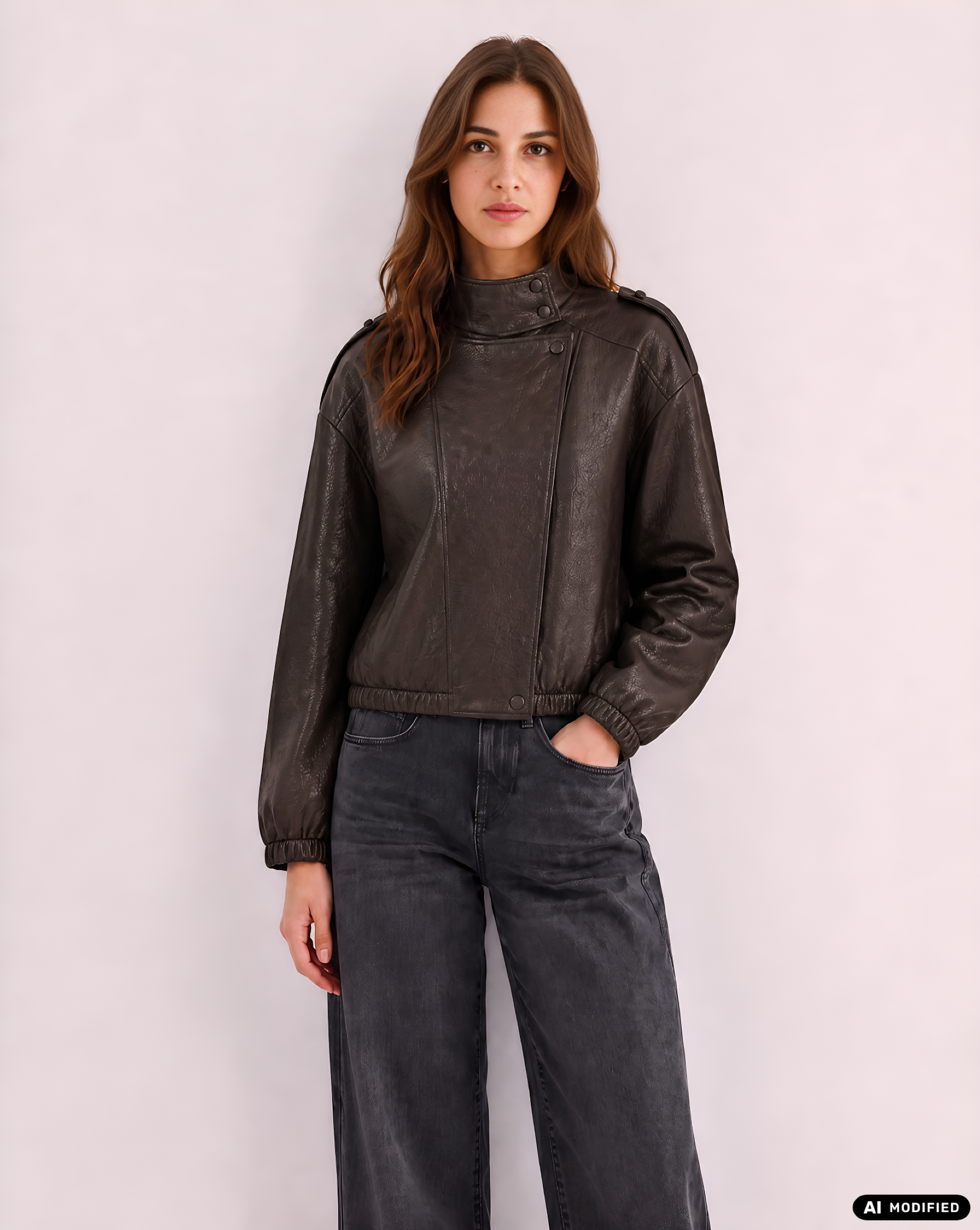Kunstlederjacke mit Reverskragen
