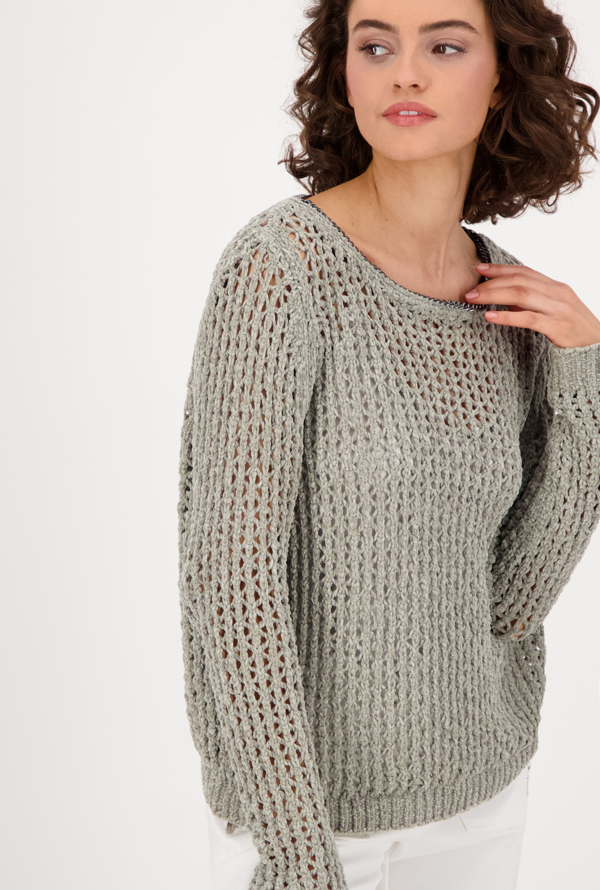 27-032 in Hellgrau/Silber 40/42 Chenille-Pullover mit Lurex